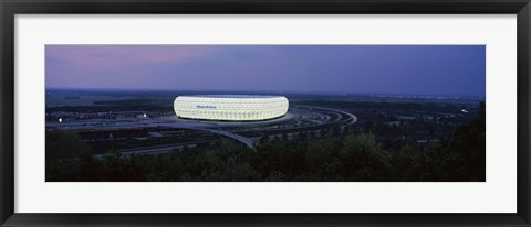 Framed Soccer stadium lit up at nigh, Allianz Arena, Munich, Bavaria, Germany Print