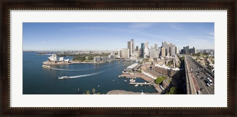 Framed High angle view of a city, Sydney Opera House, Circular Quay, Sydney Harbor, Sydney, New South Wales, Australia Print