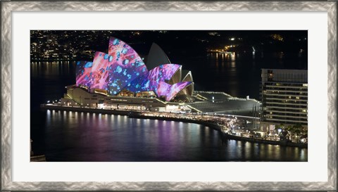 Framed Opera house lit up at night, Sydney Opera House, Sydney, New South Wales, Australia Print