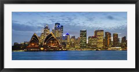 Framed Opera house and buildings lit up at dusk, Sydney Opera House, Sydney Harbor, Sydney, New South Wales, Australia Print
