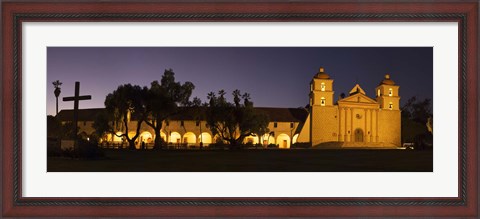 Framed Mission lit up at night, Mission Santa Barbara, Santa Barbara, Santa Barbara County, California, USA Print
