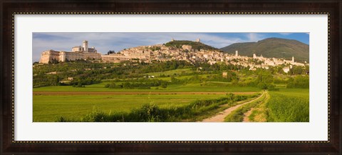Framed Village on a hill, Assisi, Perugia Province, Umbria, Italy Print