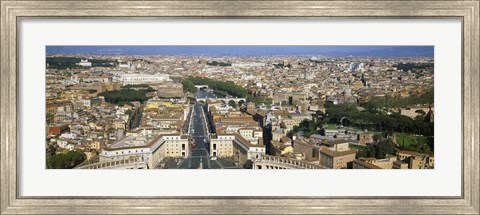 Framed Overview of the historic centre of Rome from the dome of St. Peter&#39;s Basilica, Vatican City, Rome, Lazio, Italy Print