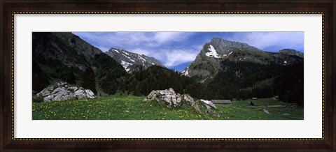 Framed Mountains in a forest, Mt Santis, Mt Altmann, Appenzell Alps, St Gallen Canton, Switzerland Print