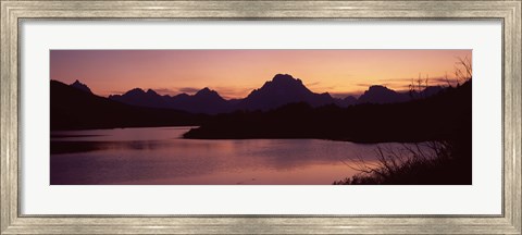 Framed River passing by a mountain range, Oxbow Bend, Snake River, Grand Teton National Park, Teton County, Wyoming, USA Print