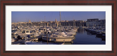 Framed Boats docked at a harbor, Marseille, Bouches-Du-Rhone, Provence-Alpes-Cote d&#39;Azur, France Print