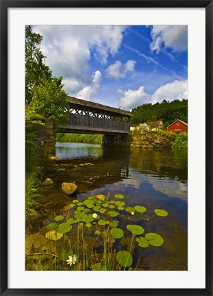 Framed Covered bridge across a river, Vermont, USA Print