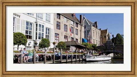Framed Tourists at the canalside, Bruges, West Flanders, Belgium Print