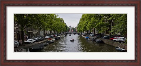 Framed Boats in a canal, Amsterdam, Netherlands Print