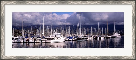 Framed Boats at a harbor, Santa Barbara Harbor, Santa Barbara, California, USA Print