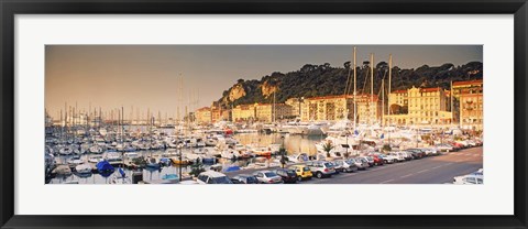 Framed Port of Nice lined by old houses and filled with new yachts, Nice, Alpes-Maritimes, Provence-Alpes-Cote d&#39;Azur, France Print