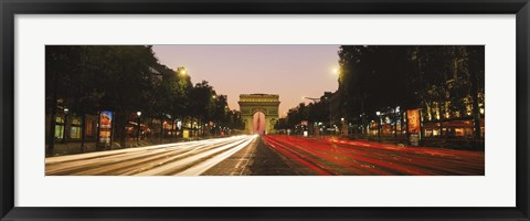 Framed Traffic on the road, Avenue des Champs-Elysees, Arc De Triomphe, Paris, Ile-de-France, France Print