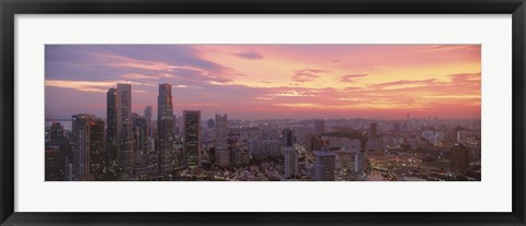 Framed High angle view of a city at sunset, Singapore City, Singapore Print