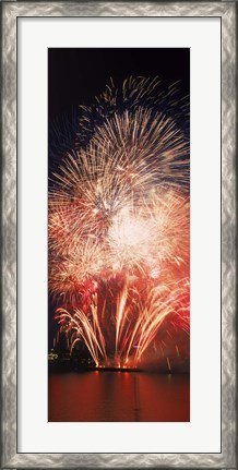 Framed Fireworks display against night sky Print