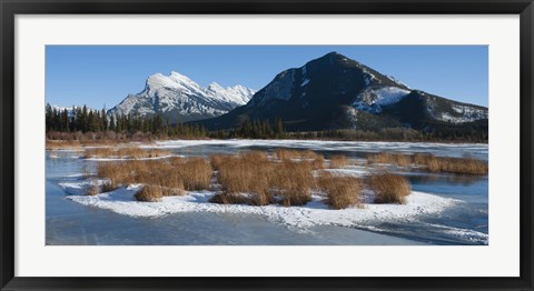 Framed Salt lake with mountain range in the background, Mt Rundle, Vermillion Lake, Banff National Park, Alberta, Canada Print