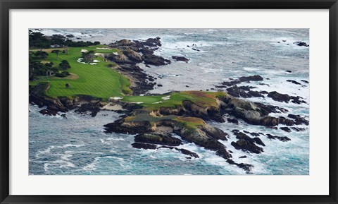 Framed Golf course on an island, Pebble Beach Golf Links, Pebble Beach, Monterey County, California, USA Print