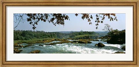 Framed Looking over the top of the Victoria Falls towards the Victoria Falls bridge, Zambia Print