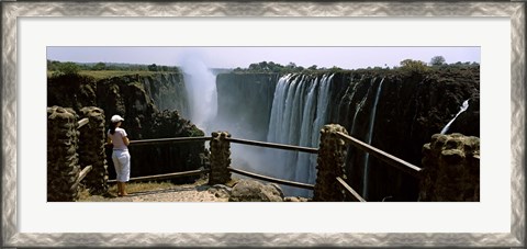 Framed Woman looking at the Victoria Falls from a viewing point, Zambia Print