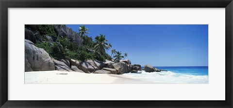 Framed Rock formations on the coast, Anse Marron, La Digue Island, Seychelles Print