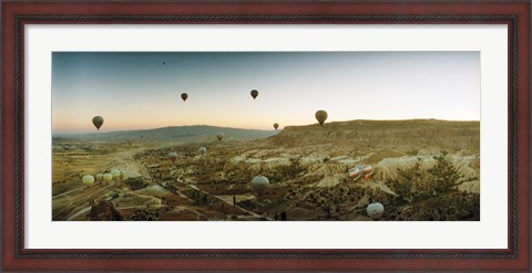 Framed Hot air balloons over a valley, Cappadocia, Central Anatolia Region, Turkey Print