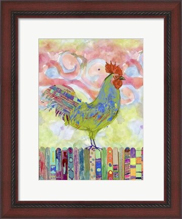 Framed Rooster on a Fence I Print