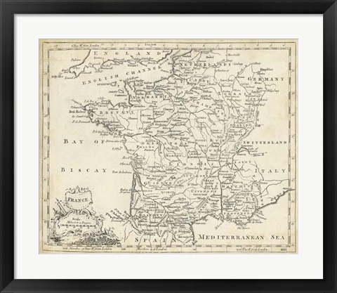 Framed Map of France Print