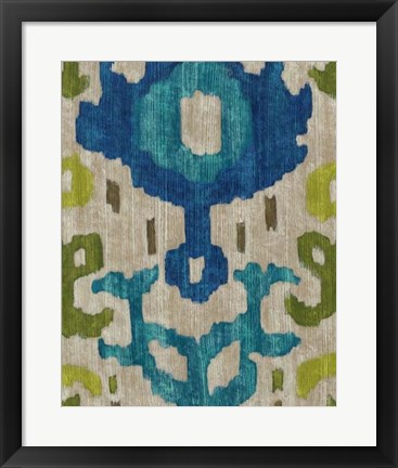 Framed Teal Ikat I Print