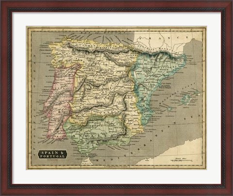 Framed Thomson&#39;s Map of Spain &amp; Portugal Print