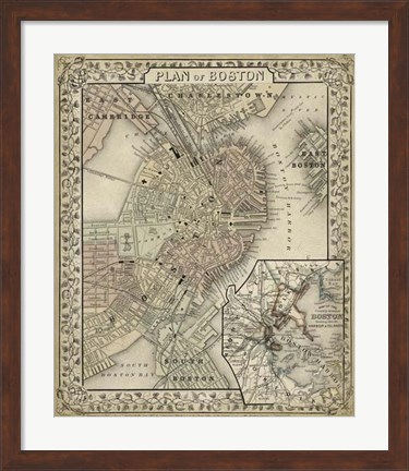 Framed Plan of Boston Print