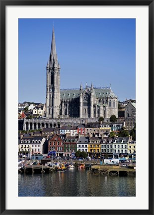 Framed Immigrant Embarkation Harbour, Terraced Houses and St Colman&#39;s Cathedral, Cobh, County Cork, Ireland (vertical) Print