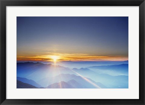 Framed Sunrise over mountain range Print
