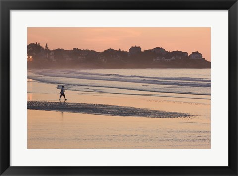 Framed Man walking on the beach, Good Harbor Beach, Gloucester, Cape Ann, Massachusetts, USA Print