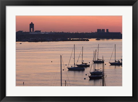 Framed Boats in the sea, Logan International Airport, Boston Harbor, Boston, Massachusetts, USA Print