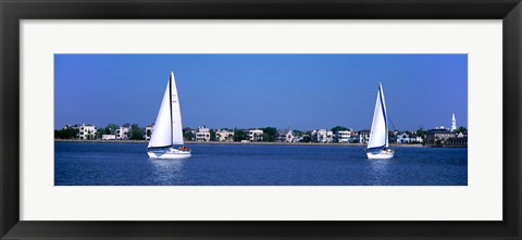 Framed Sailboats in the Atlantic ocean with mansions in the background, Intracoastal Waterway, Charleston, South Carolina, USA Print