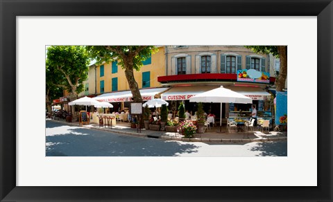 Framed Restaurants during lunch hour along the Rue Du Marche, Riez, Alpes-de-Haute-Provence, Provence-Alpes-Cote d&#39;Azur, France Print
