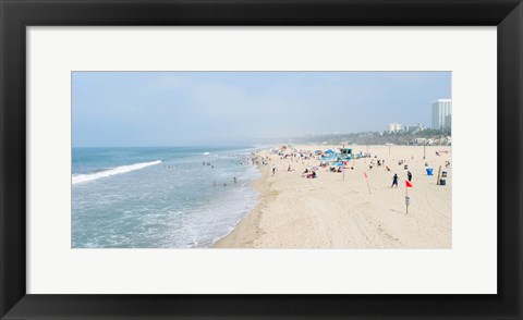 Framed Tourists on the beach, Santa Monica Beach, Santa Monica, Los Angeles County, California, USA Print