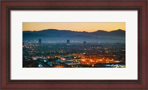 Framed Buildings in a city, Miracle Mile, Hollywood, Griffith Park Observatory, Los Angeles, California, USA Print