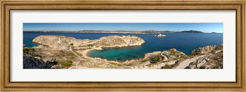 Framed Town of Marseille in the background, Mediterranean Sea, Provence-Alpes-Cote D&#39;Azur, France Print