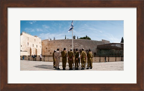 Framed Israeli soldiers being instructed by officer in plaza in front of Western Wall, Jerusalem, Israel Print