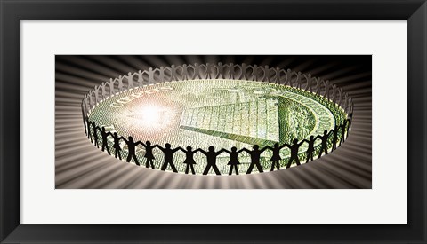 Framed People in circle around money Print