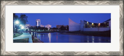 Framed Downtown Wichita at night, Kansa Print