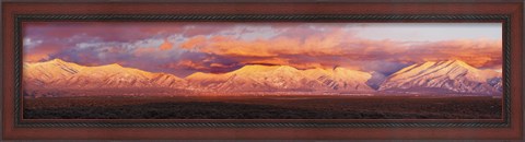 Framed Sunset over mountain range, Sangre De Cristo Mountains, Taos, Taos County, New Mexico, USA Print