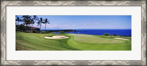 Framed Golf course at the oceanside, The Manele Golf course, Lanai City, Hawaii Print