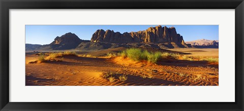 Framed Rock formations in a desert, Jebel Qatar, Wadi Rum, Jordan Print