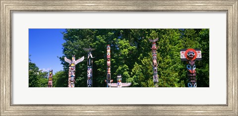 Framed Totem poles in a a park, Stanley Park, Vancouver, British Columbia, Canada Print