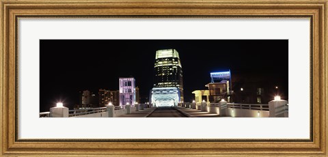 Framed Skyline at night  from Shelby Street Bridge, Nashville, Tennessee Print