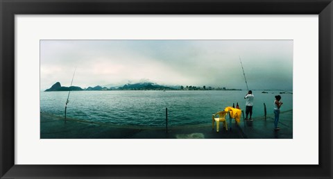 Framed People fishing, Guanabara Bay, Niteroi, Rio de Janeiro, Brazil Print