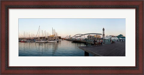Framed Boats at a harbor, Port Vell, Barcelona, Catalonia, Spain Print