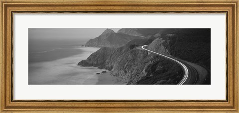 Framed Dusk Highway 1 Pacific Coast CA (black and white) Print