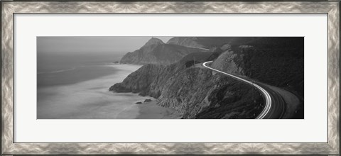 Framed Dusk Highway 1 Pacific Coast CA (black and white) Print
